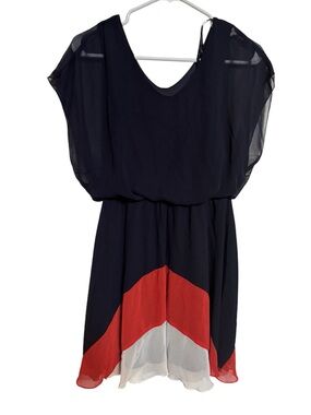 Women’s Black Colorblock Chiffon Dress with Red & White Accents